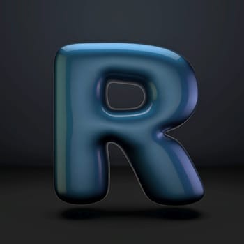 Dark blue shiny font Letter R 3D rendering illustration isolated on black background