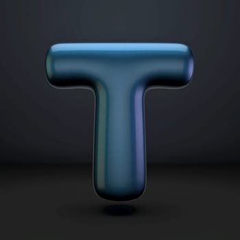 Dark blue shiny font Letter T 3D rendering illustration isolated on black background