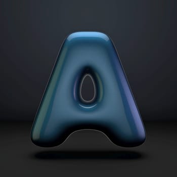 Dark blue shiny font Letter A 3D rendering illustration isolated on black background