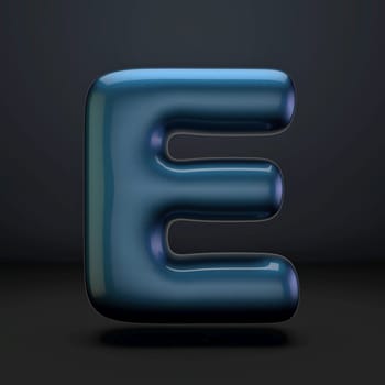 Dark blue shiny font Letter E 3D rendering illustration isolated on black background