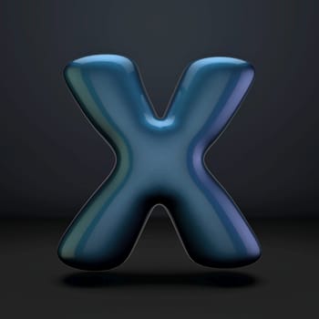 Dark blue shiny font Letter X 3D rendering illustration isolated on black background