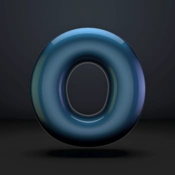 Dark blue shiny font Letter O 3D rendering illustration isolated on black background