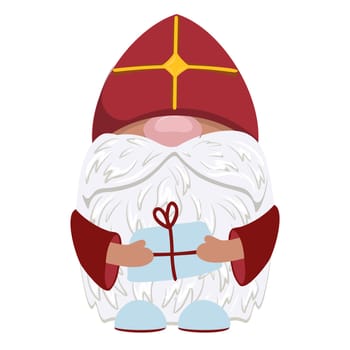 Gnome saint nicholas character. Saint Nicholas with a gift. Vector isolated illustration
