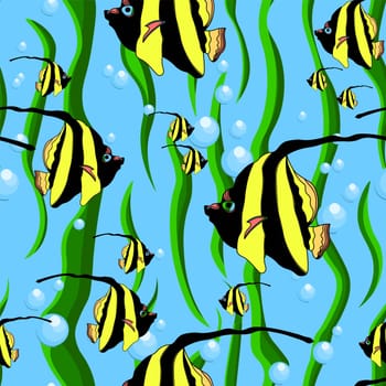 Design for children. Striped fish pattern.Vector seamless pattern marine theme.