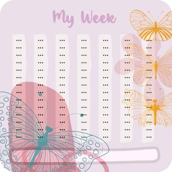 Bullet journal coloured School timetable with FLOWER AND BUTTERFLY themes. Week days, months, planner, habit tracker