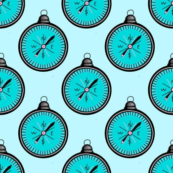 Design for children. compass nautical pattern.Vector seamless pattern with compass.