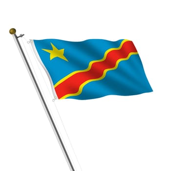 A Democratic Republic of Congo flagpole 3d illustration on white with clipping path