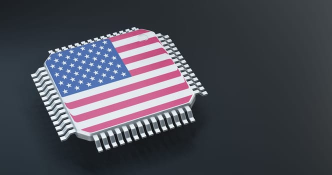 3d render of microchip or semiconductor chip with countries flag for supply chain concept.