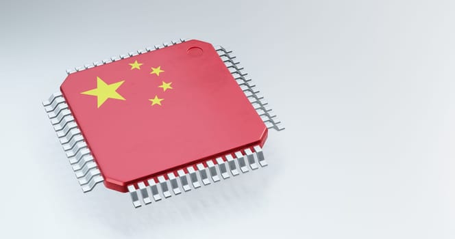 3d render of microchip or semiconductor chip with countries flag for supply chain concept.