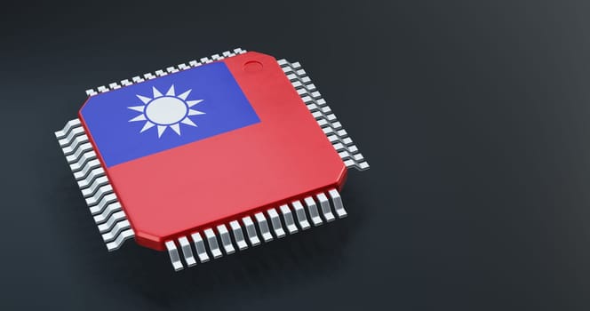 3d render of microchip or semiconductor chip with countries flag for supply chain concept.