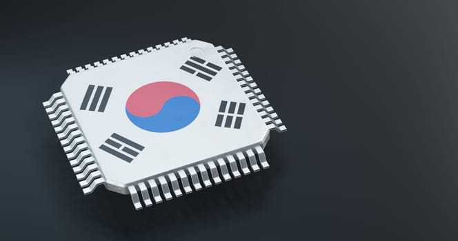 3d render of microchip or semiconductor chip with countries flag for supply chain concept.
