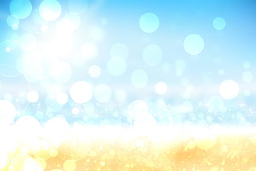 Abstract bright gradient motion spring or summer landscape texture background with natural gold yellow bokeh lights and blue bright sunny sky. Beautiful backdrop with space for design.