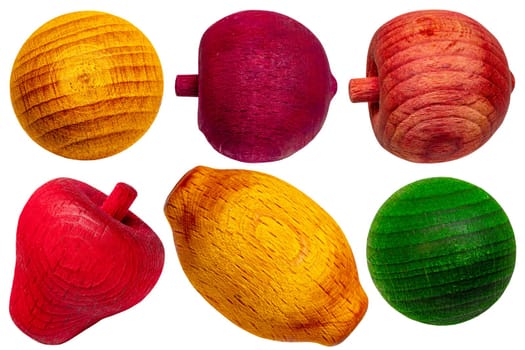 Wood freshener. Clollage set of air fresheners in the form of wooden balls flavoured with essential oils isolated on a white background. Beautiful gift. Macro.