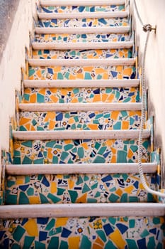 Multicolored Tiles on Steps in a Stairway