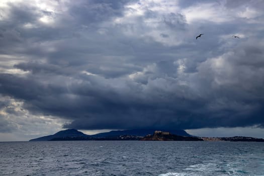 Procida Island in the storm.