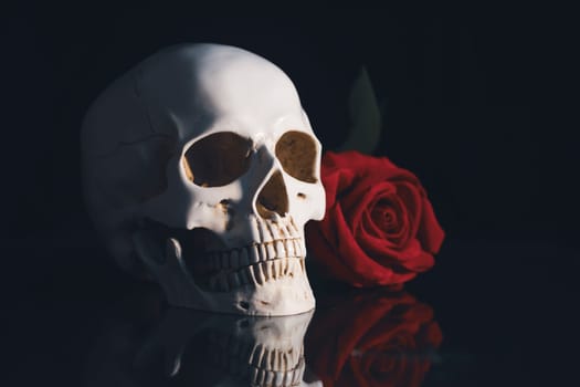 Skull with red rose. Calavera Catrina. Dia de los muertos. Day of The Dead.