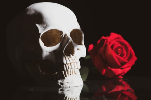 Skull with red rose. Calavera Catrina. Dia de los muertos. Day of The Dead.