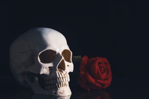 Skull with red rose. Calavera Catrina. Dia de los muertos. Day of The Dead.