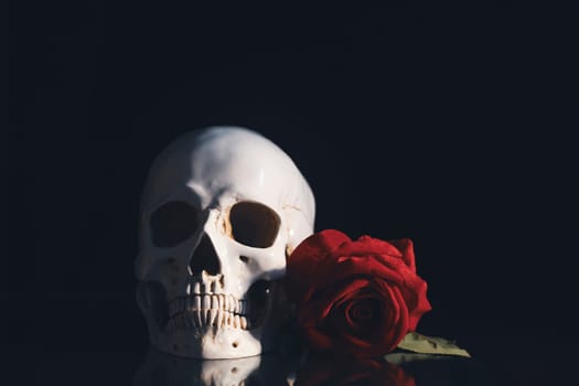 Skull with red rose. Calavera Catrina. Dia de los muertos. Day of The Dead.