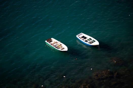 Aerial view of fishing boats on the Island of Procida, Italy