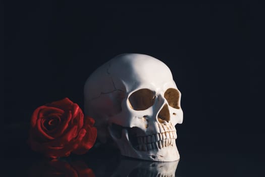 Skull with red rose. Calavera Catrina. Dia de los muertos. Day of The Dead.