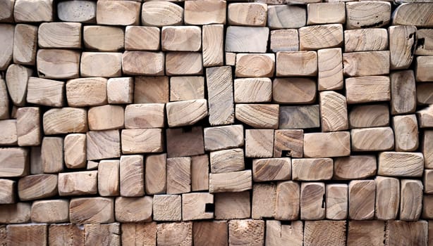 A texture of wood. Many stacked wooden slats from the front side.
