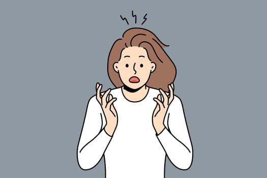 Stunned woman feel shocked and scared