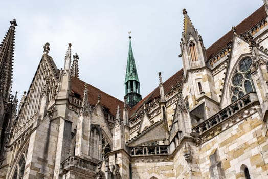 Facade of the gothic cathedral in Regensburg in Bavaria, Germany