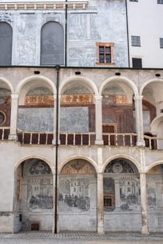 Facade in the courtyard of the castle in Neuburg at the Danube, Germany