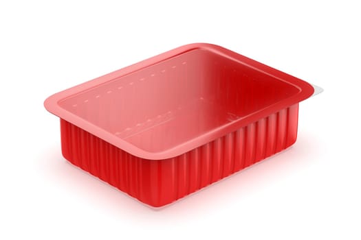 Red plastic container for meat, vegetables, fruits and other products