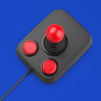 Computer joystick with two buttons on blue background