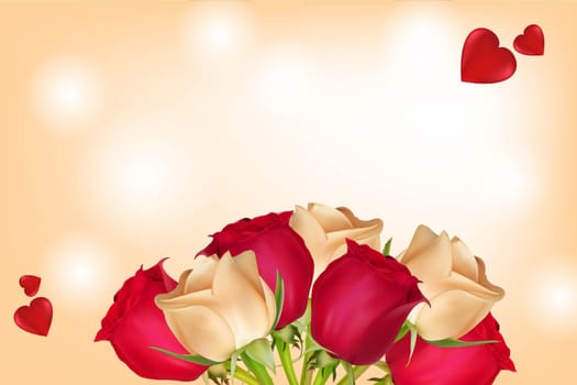 Bouquet of roses on a light background with copy space. Concept for valentine's day, birthday, mother's day, women's day. Universal holiday background. Vector image.