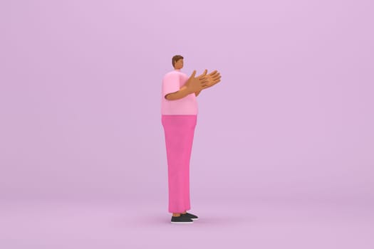 The black man with pink clothes.  He is expression  of body and hand when talking. 3d illustrator of cartoon character in acting.