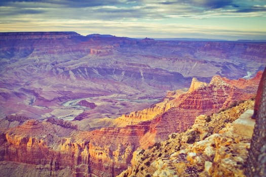 View on Grand Canyon National Park with Colorado River in Arizona, USA. Travel and tourism in United States.