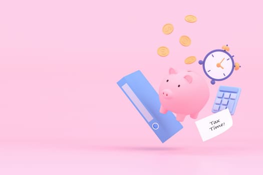 Tax Day Reminder Concept. Businessman submit tax by online concept, online tax payment and report. Business income. 3d illustration.