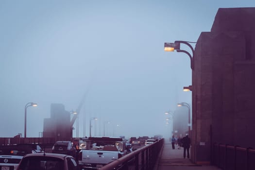 San Francisco Golden Gate bridge in winter fog