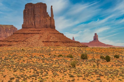 Monument valley dramatic landscape. Colorado Plateau on the Arizona Utah border in the United States. Travel and Tourism.