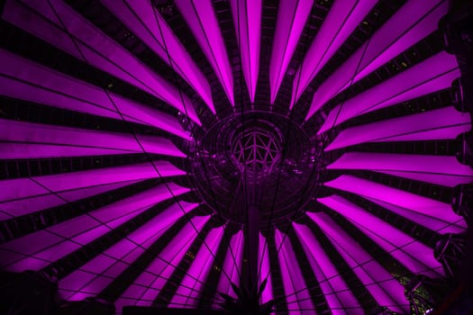 Berlin, Germany, April 2013: Low angle view on the Sony-Center purple colored Dome at Potsdamer platz in Berlin