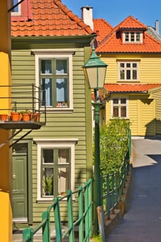 Bergen, Norway, May 2015: Wooden houses and architecture of the norwegian city of gamle Bergen