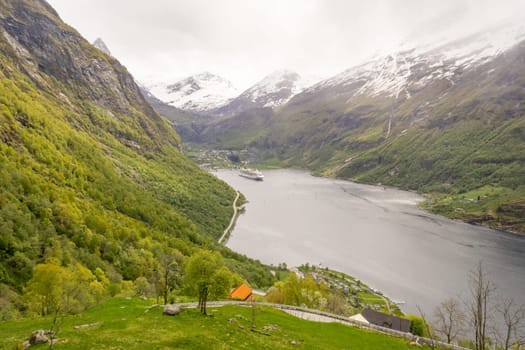 View on Geiranger Fjord in Norway. Landscape, nature, travel and tourism. Beauty in nature.