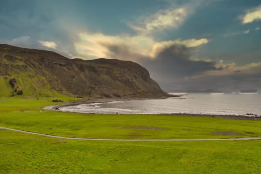 Ocean view at Alnes on Norwegian island Godoya. Travel and Tourism.