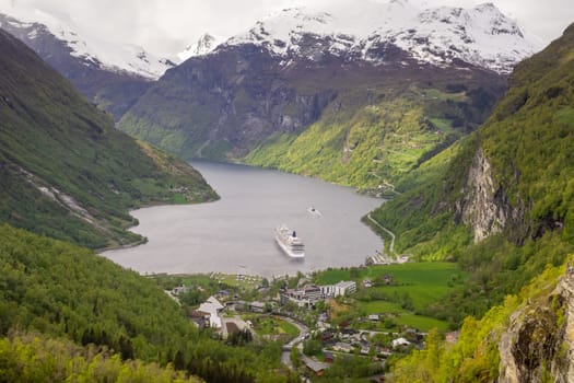 View on Geiranger Fjord in Norway. Landscape, nature, travel and tourism. Beauty in nature.