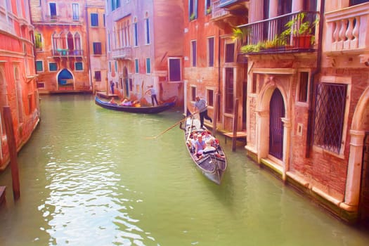 Gondoles float down the canals of Venice Italy.