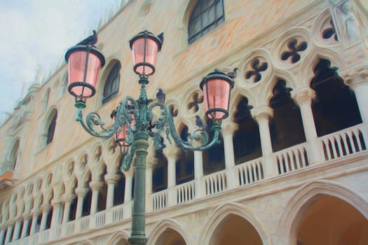A street lamp in front of Doge's Palace, Venice Italy in summer.