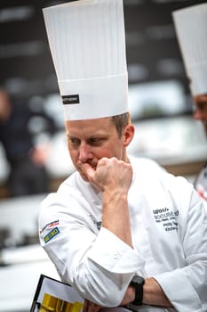 Lyon, Rhone Alpes Auvergne, France  january 22, 2023 : BOCUSE D'OR Lyon Eurexpo Sirha event 2023. The famous french chef Philipp Tessier portrait. He is the jury member for the Bocuse d'or competition of the elite cookers.