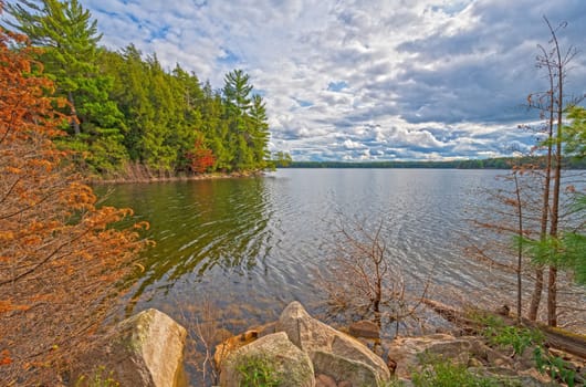 Quiet Cove With Interesting Clouds on Clark Lake in the Sylvania Wilderness in Michigan