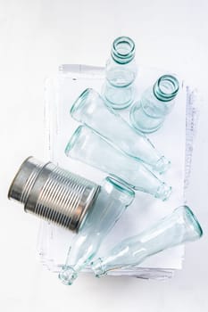 Recycling and ecology concept. Sorting household waste, glass, paper, metal . Reducing waste by following the green concept.