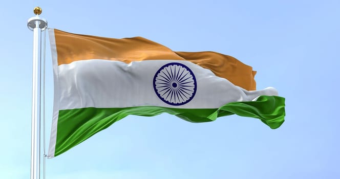 India national flag waving on a clear day. The Republic of India is a country in South Asia. Realistic 3d illustration. Rippled fabric.