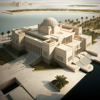 A glimpse into the rich history and culture of Bahrain through the eyes of the Bahrain National Museum. The image captures the museum's grandeur and showcases its vast collection of artifacts, paintings, and sculptures. The image is generated with the use of an AI.