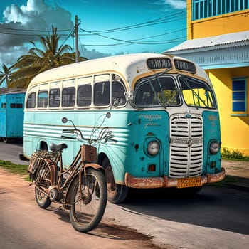 This painting captures the essence of the most common mode of transportation in Barbados, buses and motorcycles. The image captures the bustling streets and the vibrant energy of the island's transportation system. The image is generated with the use of an AI.